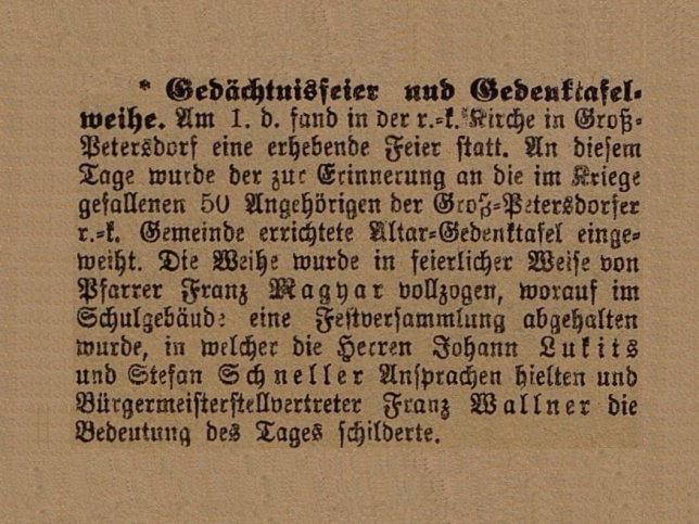 Gro�petersdorf, Kriegerdenkmal