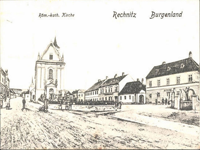Rechnitz, Straßenpartie mit Kirche